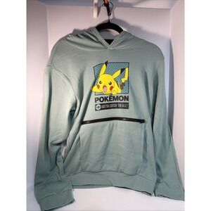 Pokemon Slip Over Hoodie W/ Zip Pikachu Graphic Kids XL Light Greenish New